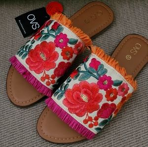 OVS ACCESSORIES WIDE FLORAL PRINT SLIDE SANDALS